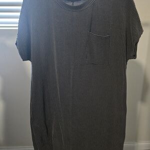 Black and White Pinstripe Pocket T-Shirt Dress